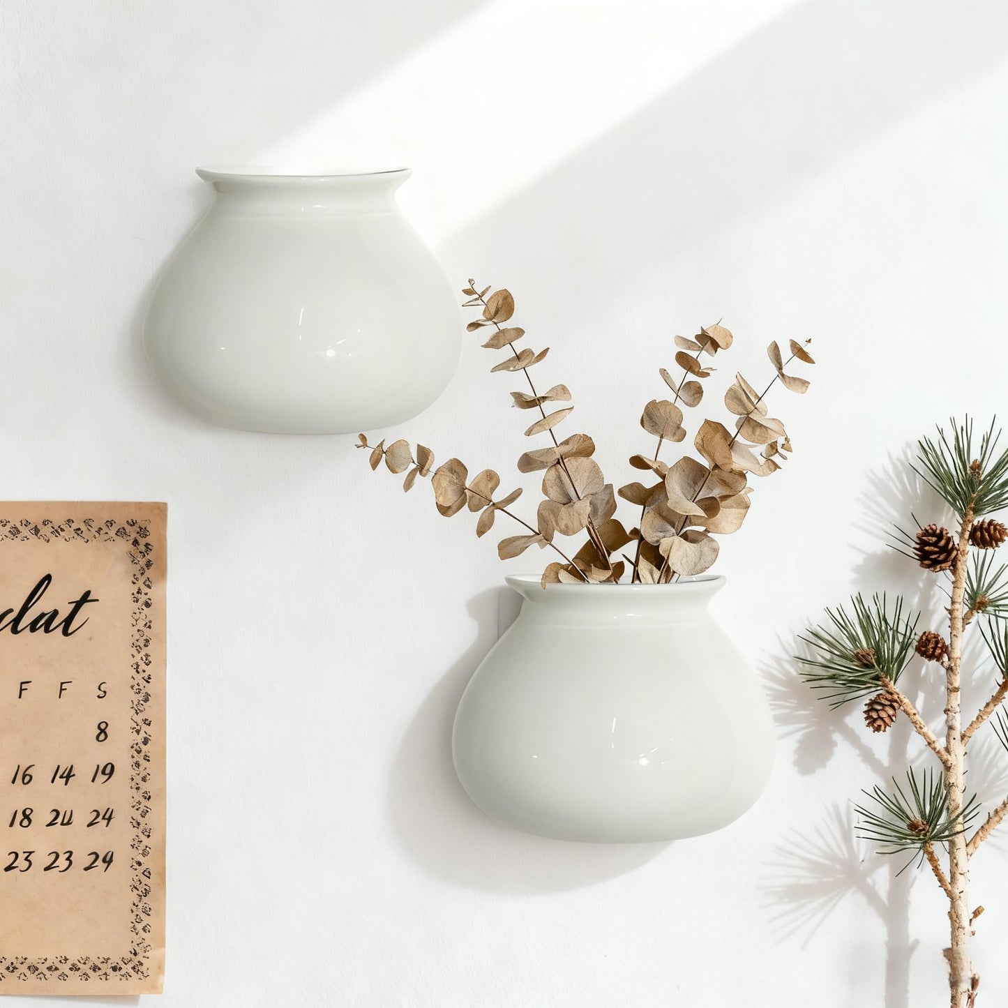 Hanging Ceramic Wall Planters,Set of 2,Minimalist Modern Ceramic Wall Planter,Cubicle Modern Decor Wall Plant Holder for Indoor Plants,Propagation Wall Planters,Hanging Flower Pots,White