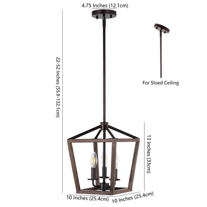 JONATHAN Y 10in 3-Light Industrial Lantern Pendant, Metal, Faux Wood-Oil Rubbed Bronze, Model JYL1321A