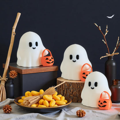 virsomier 3pcs Halloween Ghost Figurine - Cute Tiny Trick or Treat Ghost, Little Figurine for Halloween Home Decorations Indoor, Cute Decor (A)