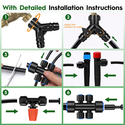 Quick-Connect Drip Irrigation System Kit, Irrigation Kit with Adjustable Nozzles, 2/5" & 1/4" Tubing, Automatic Watering System for Garden, Raised Beds, Greenhouse, Automatic Timer Compatible