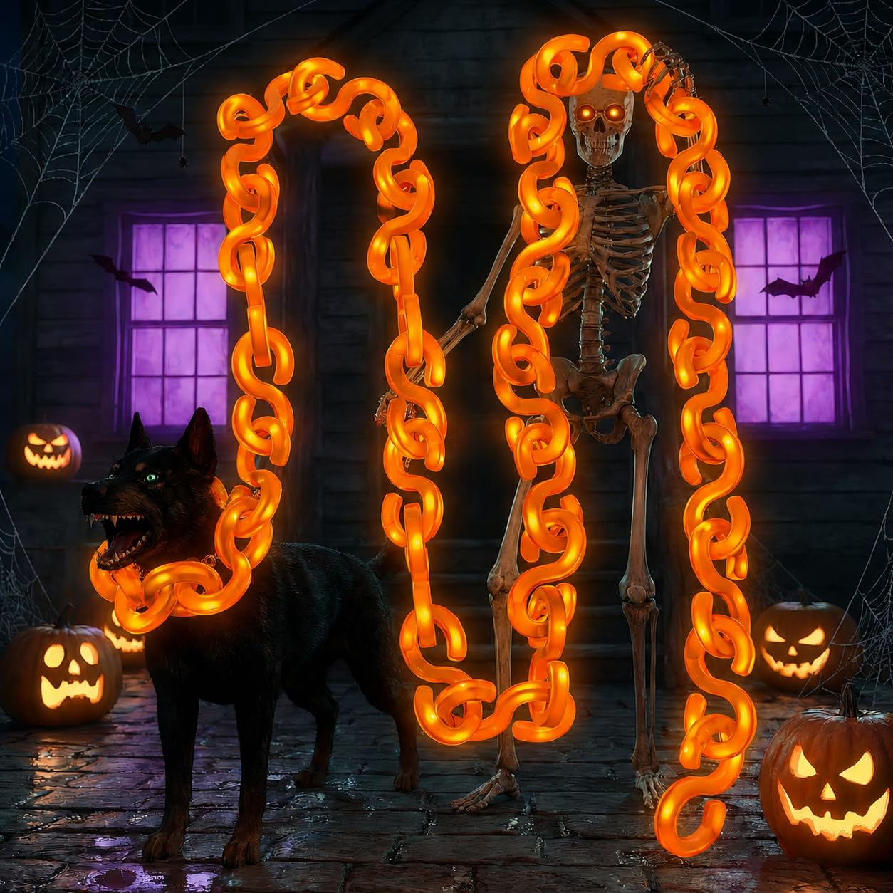 amadecohome 10 ft Halloween Chain Lights Outdoor, Waterproof Orange Purple Plastic String Lights with 8 Lighting Modes and Timer, Halloween Decoration for Skeleton Dog, Spooky, Creepy Costumes Party