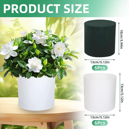 Kuabiz 6 Pcs Plastic Flower Boxes for Arrangements 5 x 5 Inch Cylinder Planter Box Floral Centerpiece Containers with Removable Foam Blocks for Wedding Home Garden Craft Decor