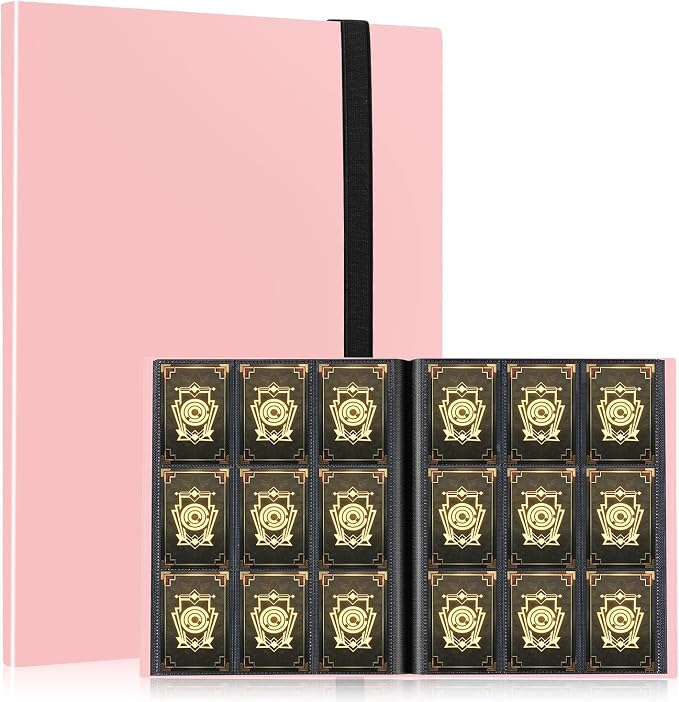 Card Binder, EDUDIIU 9 Pockets Premium Trading Card Binders, Cards Collection Binder Album, Side Loading Yugioh Holder Book for Sport, Football, Baseball Collector - Pink