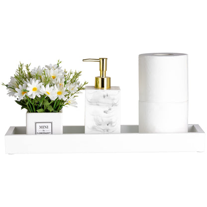 Hanobe Rectangular Long Narrow Tray: White Decorative Rectangular Candle Holder Centerpiece Tray Decor Serving Tray No Handle for Dining Table Coffee Bar Living Room Home Decor