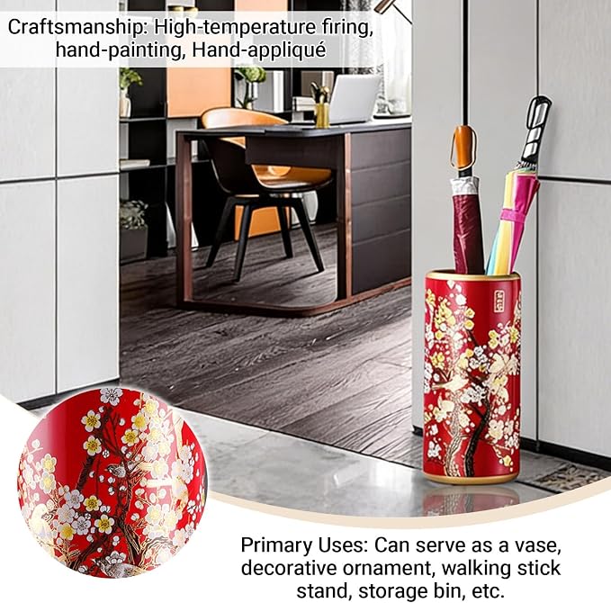 Ceramic Umbrella Stand Umbrella Holder for Entryway Hand-Made Umbrella Stand Barrels Umbrella Holder Cane Floor Standing Vase Ceramic Storage Bucket for Home Office Entrance Indoor.(F)