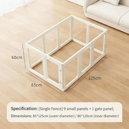 Clear Acrylic Dog Playpen with Door,23.6" Puppy Playpen,Easy Assemble Pet Fence,10-Panel for Puppies/Small Dog Play Pen Indoor (White, 23.6 Inch-H, 10 Panel) (White, 60cm9p+1d)