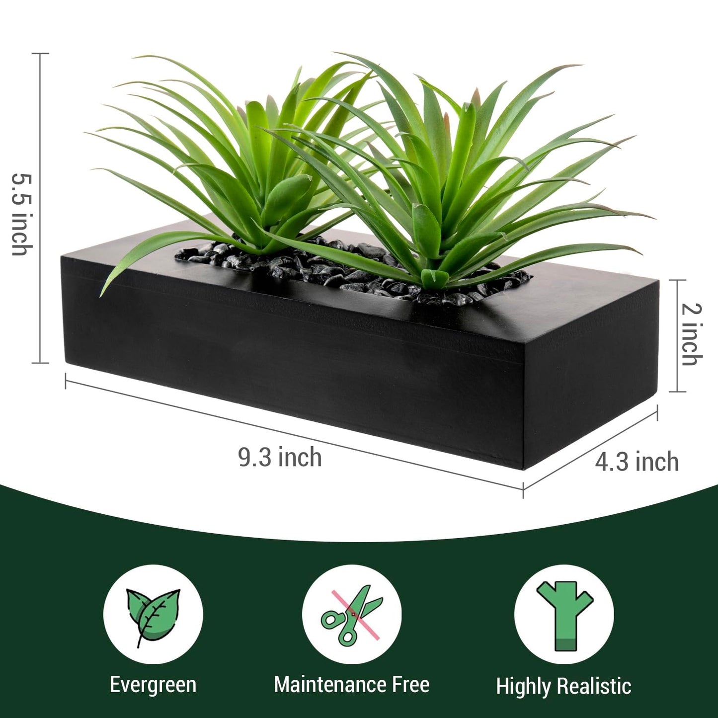 MyGift 10 Inch Fake Grass Artificial Plants in Rectangular Black Wood Planter - Faux Plants Indoor for Tabletop Centerpiece Décor