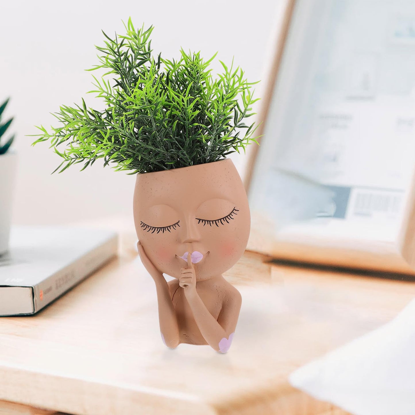 TOYANDONA Resin Face Flower Pot Planter for Indoor Plants, Unique Succulent Plant Container with Fun Design, Decorative Garden Pot for Home and Office Use