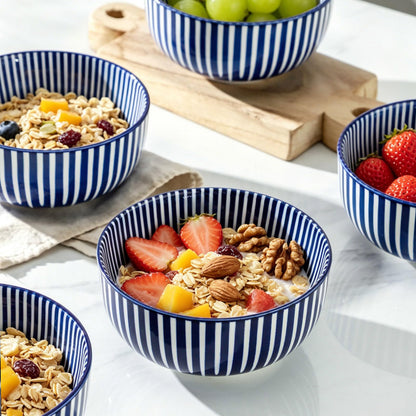 JINGUS Ceramic Soup Bowls, 28 Ounces Cereal Bowls for Oatmeal, Dessert and Pasta, Japanese Style Large Rice Bowls Set of 6, Prefect for Kitchen,Gift, Dishwasher & Microwave Safe, Vintage Blue