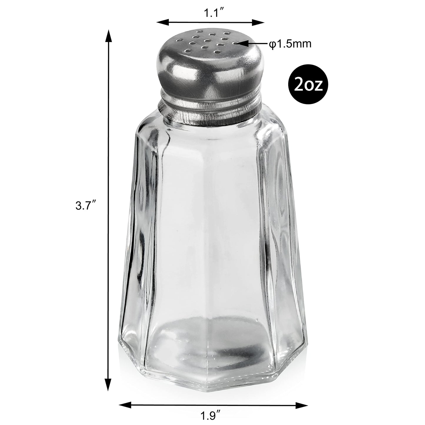 New Star Foodservice Glass Salt and Pepper Shaker with Stainless Steel Mushroom Top, 2-Ounce, Set of 12