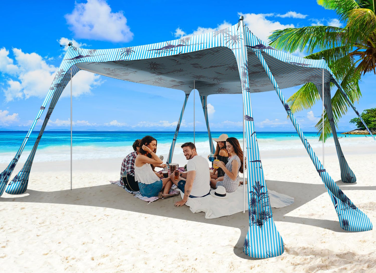Wabolay Beach Tent Canopy Pop Up Shade 10x10ft Sun Shelter Portable Family UPF50+ with 8 Sandbags-2 Sand Shovel-4 Aluminum Poles-Ground Pegs-Carrying Bag for Outdoor Camping Fishing Backyard Picnic