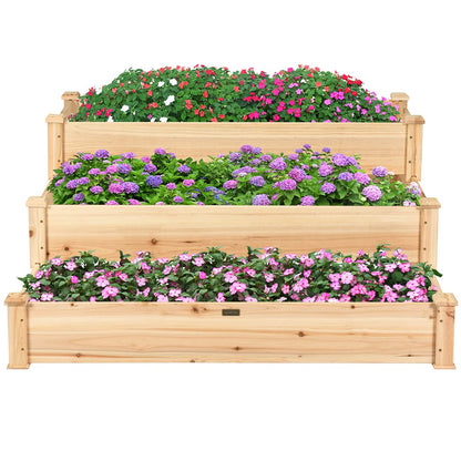 Giantex 3 Tier Raised Garden Bed, Outdoor Planter Box Vegetable Flowers Growing Box, Elevated Raised Bed Kit, Wood Planting Container, 49’’x49’’x22 (LxWxH)