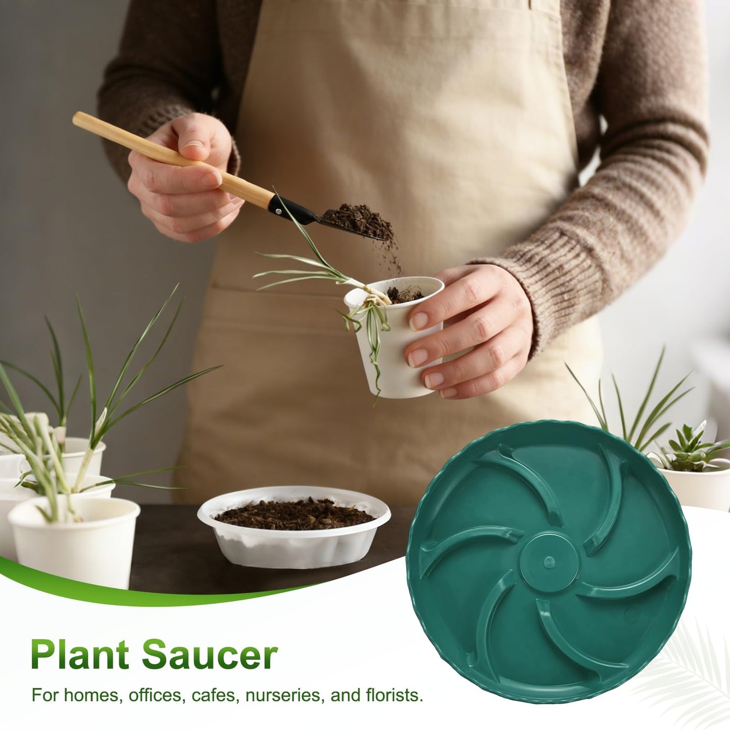 M METERXITY 4-Pack Plant Saucer, 7.9 Inch/20 cm Plastic Plant Trays Thicker for Pots/Indoor/Outdoor/Water Drainage and Protection, Flowerpot Drip Tray [Green]
