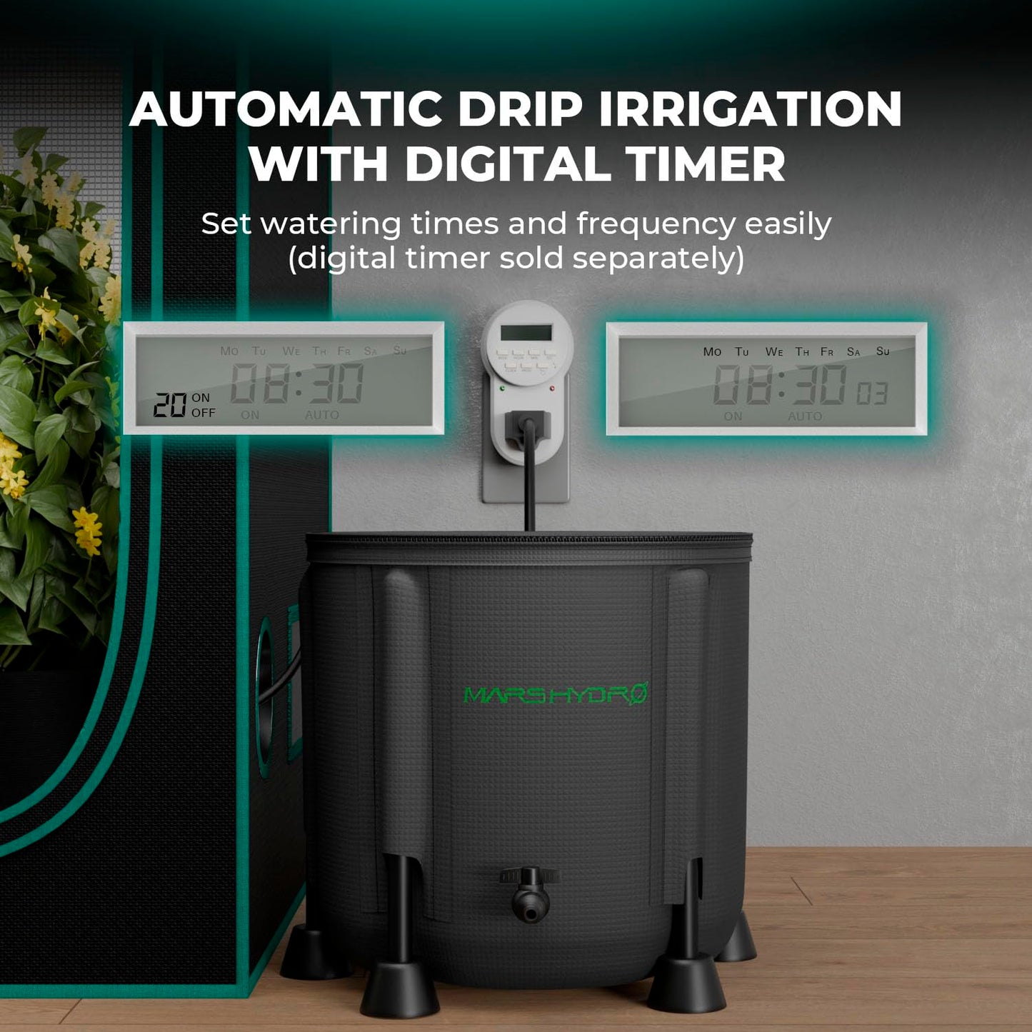 MARS HYDRO Auto Drip Irrigation Kits with 13 Gallon Foldable Bucket, 24W Upgraded Water Pump, 8 Drip Emitters, Garden Watering System for Grow Tent Indoor, Lawn, Greenhouse, Yard