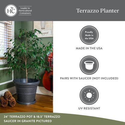 The HC Companies Terrazzo Large Round Plastic Plant Pot w/Rolled Rim - Lightweight & UV Resistant Gardening Pot for Herbs & More - Outdoor & Indoor Plant Pots w/Drainage (20”, Black, Pack of 2)