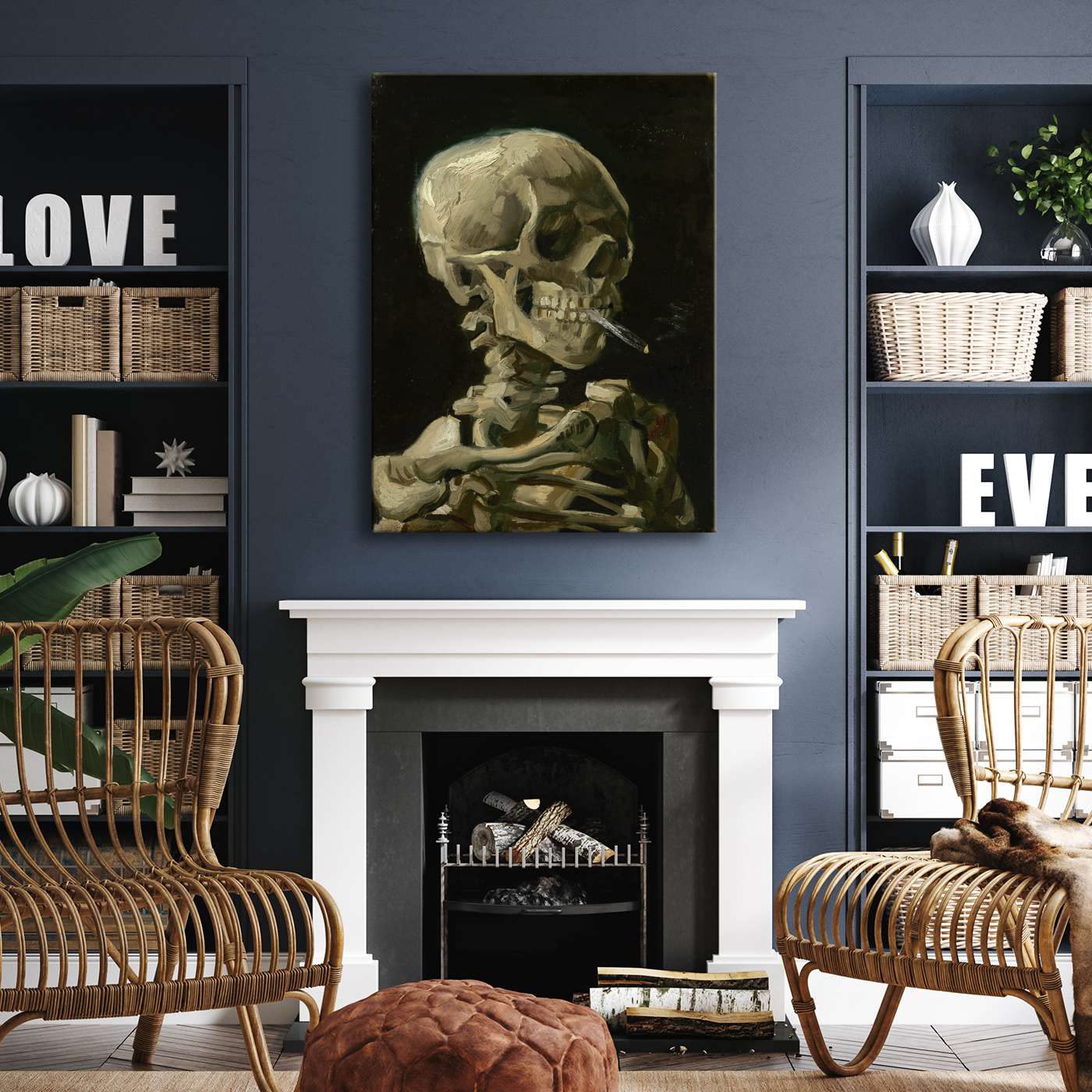 Wieco Art Skull of a Skeleton with Burning Cigarette, 1886 by Vincent Van Gogh Canvas Wall Art for Home Decor and Wall Decor Post-impressionism Canvas Prints Pictures Artwork