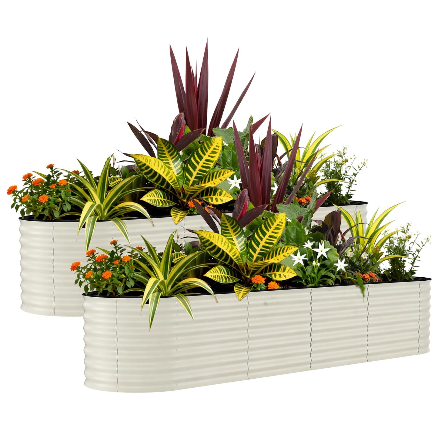 Garvee 2 Pack 8x2x2ft Galvanized Raised Garden Bed Kit, Oval Metal Planter Boxes with Anti-Cut Safety Edges, Rust-Resistant Deep Root Planters for Outdoor Vegetables, Flowers, Herbs, Green