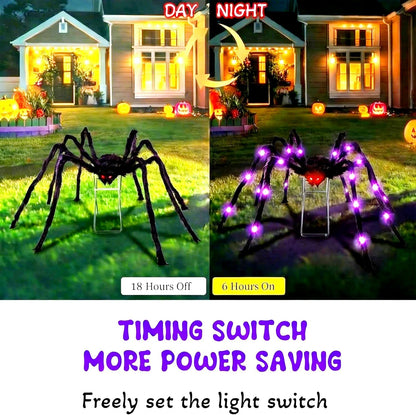 1 Pack 8 Modes 6.6 FT Halloween Giant Spider,Light up Spider with 36 Purple Lights,Light up Halloween Decorations Outside,for Yard Haunted House Window Party Porch Indoor Outside Decor