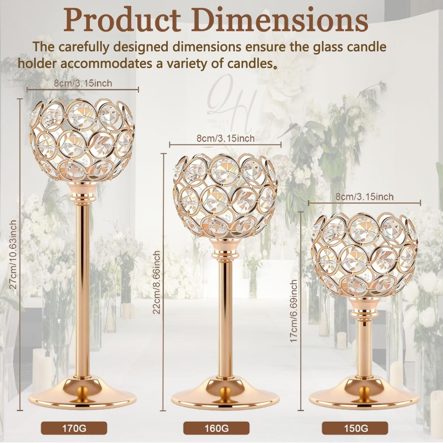 Candle Holder Candlestick Holders- 1Set Gold Crystal Pillar Candle Holders,Metal Candlestick Stands for Wedding Centerpieces,Table Decor for Church,Valentine's Day Housewarming Gift,3Pcs