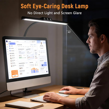 LED Desk Lamp for Home Office, Flexible Gooseneck Desk Lamp with Clamp, 5 Color Touch Control Stepless Dimming Adjustable Eye-Caring Desk Light with Adapter for Reading, Study, Workbench (Black)