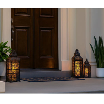 Vela Lanterns Decorative Indoor Moroccan Candle Holders, Black, Set of 2