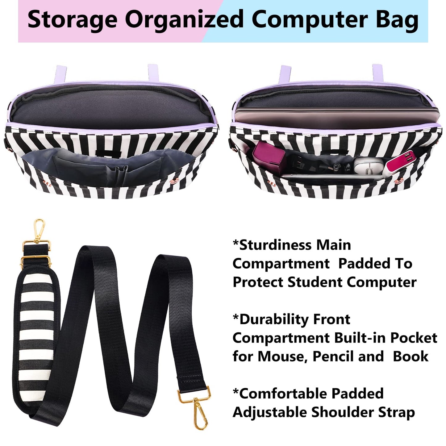 MATEIN Laptop Tote Bag for Women, 15.6 inch Cute Computer Sleeve Case Briefcase with RFID Pocket for Nurse Teacher, Lightweight Messenger Carrying Shoulder Handbag, Sister Gift for Office Work, Purple