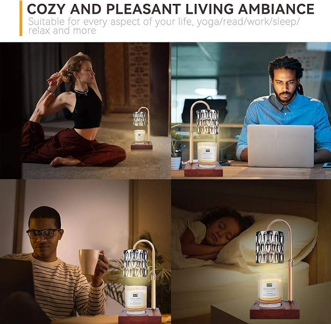 TOACSUCP Candle Warmer Lamp with 3 Bulbs, Adjustable Height Dimmable Candle Warmer with Timer, Compatible with Large Jar Candles, Candle Lamp with Charming Gift Box Ribbon for Her/Him