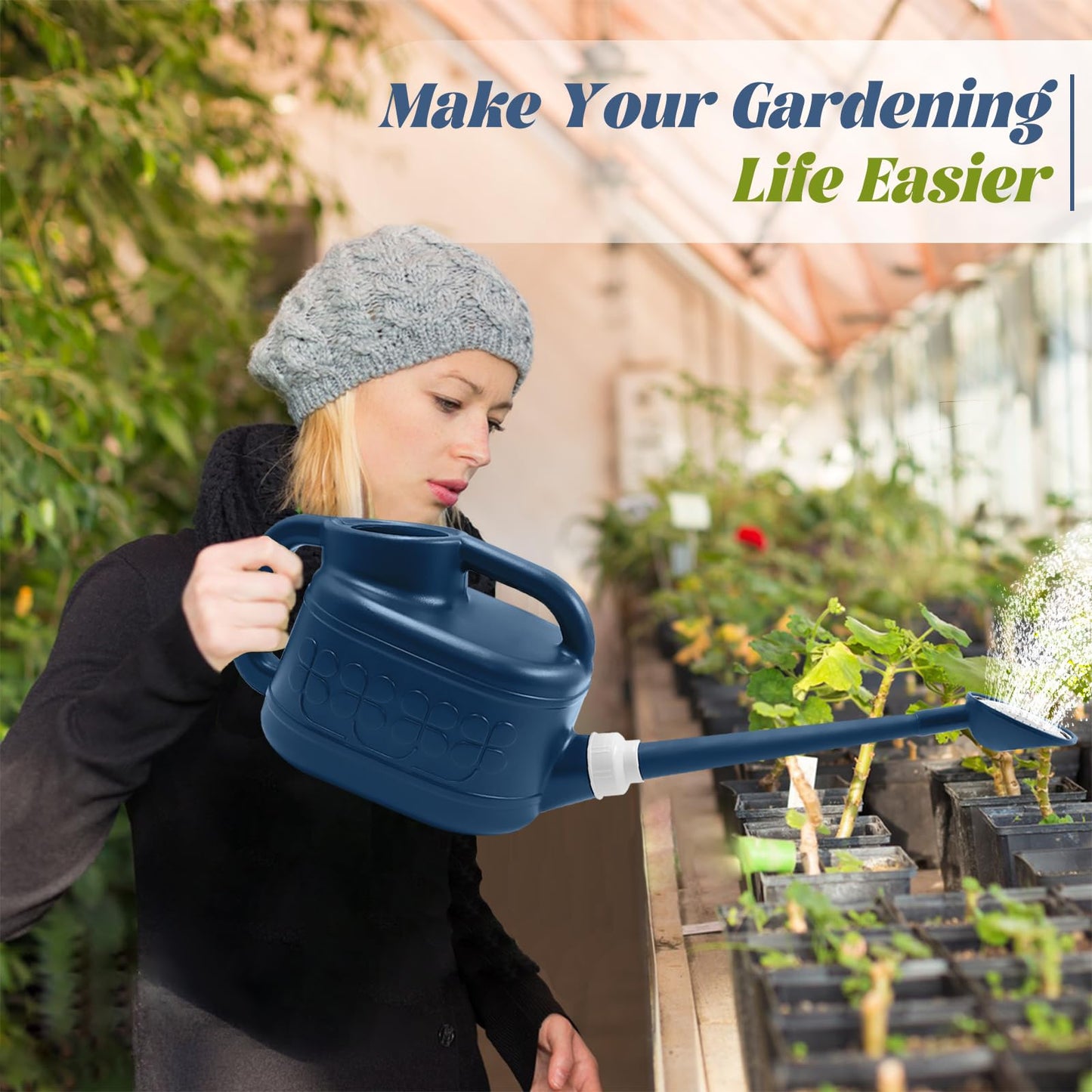 1 Gallon Watering Can, Garden Watering Can Outdoor, Plant Water Can with Removable Long Spout and Stainless Steel Sprinkler Head, Plastic Indoor Watering Cans for Gardening Flower Plants
