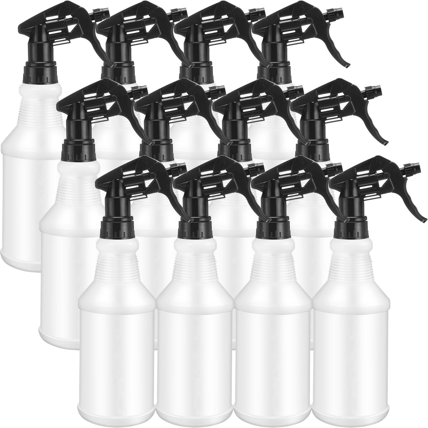 Eccliy 12 Pcs 16 Oz Plastic Spray Bottle, Adjustable Empty Reusable Sprayer for Cleaning, Planting, Water, Bathroom and Kitchen, BBQ, Commercial and Residential (Original,Black)
