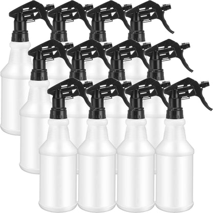 Eccliy 12 Pcs 16 Oz Plastic Spray Bottle, Adjustable Empty Reusable Sprayer for Cleaning, Planting, Water, Bathroom and Kitchen, BBQ, Commercial and Residential (Original,Black)