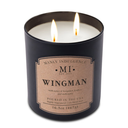 Manly Indulgence Wingman Scented Candles for Men, 2 Wick, 16.5 oz, Premium Soy Blend Wax, 60H Burn, Candles for Home Scented - Made in The USA