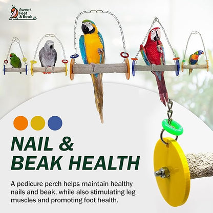 Sweet Feet and Beak Roll Bird Swing - Pumice Perch Bird Toys Trims Nails and Beaks, Safe Bird Cage Accessories for Small and Large Birds, Swinging Toys Birds Will Love, XSmall 4.5 Inches - Blue