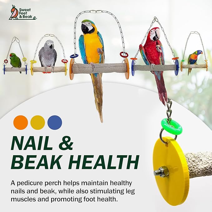 Sweet Feet and Beak Roll Bird Swing - Pumice Perch Bird Toys Trims Nails and Beaks, Safe Bird Cage Accessories for Small and Large Birds, Swinging Toys Birds Will Love, Large 10.5 Inches - Orange
