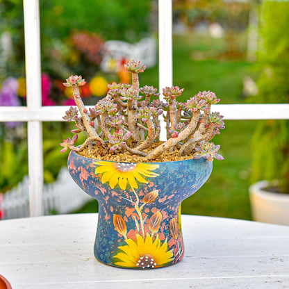 Sungmor 7.5 Inch Large Succulent Plant Pots, Pretty Hand Painted Ceramic Planter with Drainage, Indoor Outdoor Cactus Planter Bonsai Pot, Flower Pot for Indoor Plants Garden Windowsill Desktop Decor