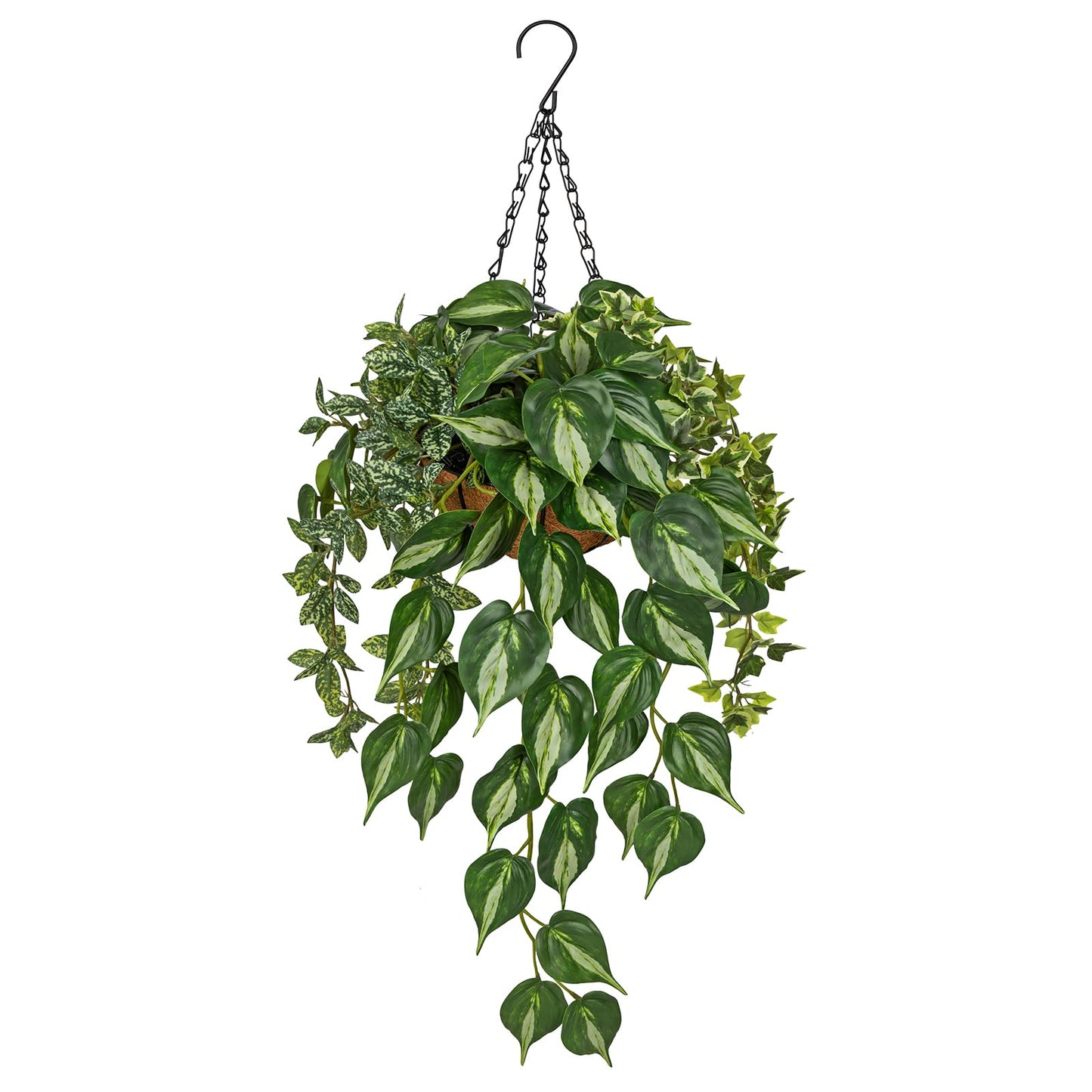 Fake Hanging Plant with Pot, Large Hanging Artificial Plants with Basket & Hanger Faux Greenery Plants Indoor Outdoor Decor Fake Pothos Plant in Pot for Wall Balcony Patio Office Bathroom Shelf