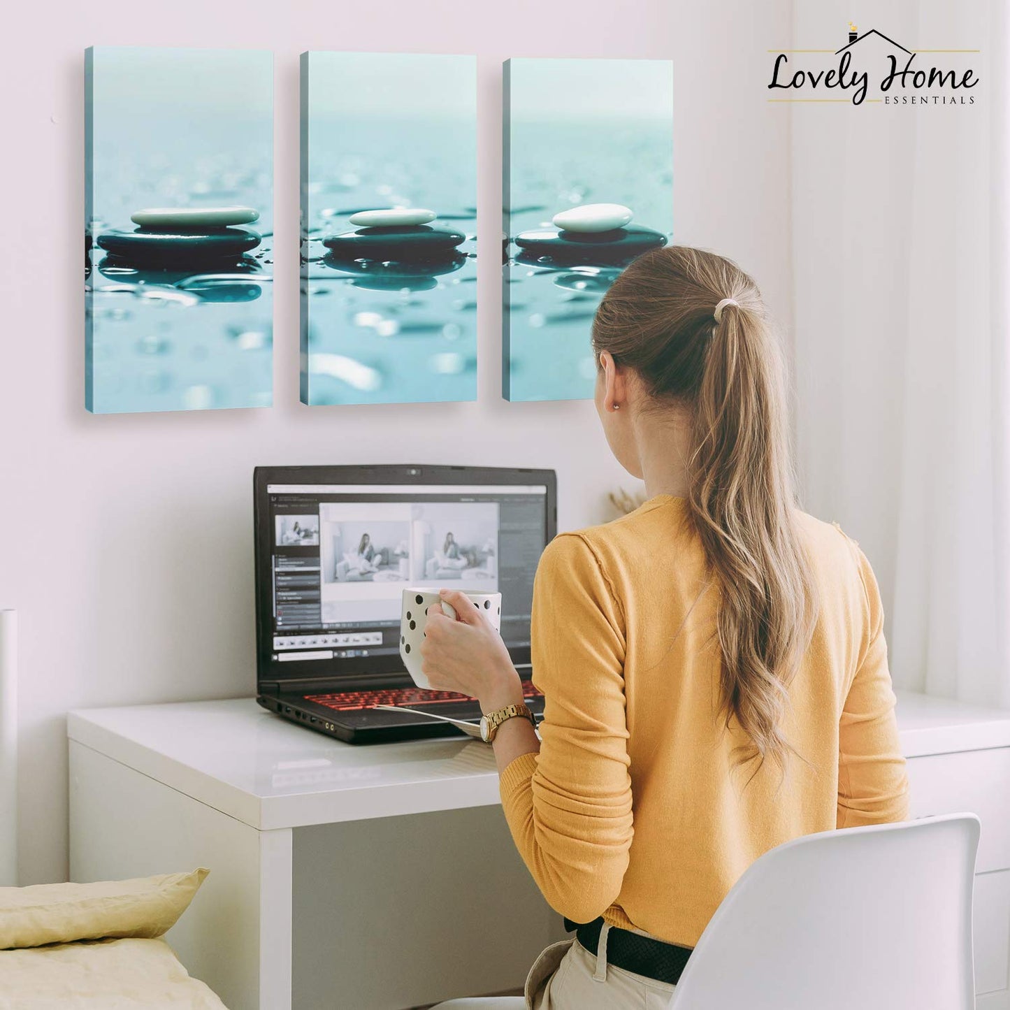 Lovely Home Essentials Zen Wall Art - 24x36 inch - Zen Wall Decor with Stones - 3 Panel Calming, Relaxing & Peaceful Canvas Print Artwork - Pictures for Spa, Therapy, Bathroom, Living Room & Office