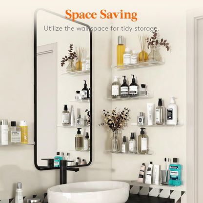 Lifewit Floating Shelves for Wall, Acrylic Display Shelf Wall Mounted for Figure, Car, Art, Book, 14" Perfume Organizer for Bathroom, Bedroom, Living Room, Nursery, Home Decor, Clear, 10 Pack
