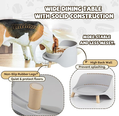 Raised Dog Feeder Bowl Stand - Elevated Dining Table for Medium and Large Dogs - Fits Food and Water Dish up to 8" Diameter - Grey (Bowl Not Included)