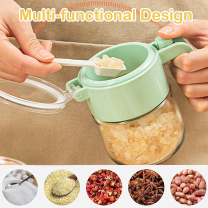 Glass Condiment Pot with Spoon and Lid – Serveware for Spices, Herbs, and Seasonings – Ideal for Kitchen and Dining Table (Grey)