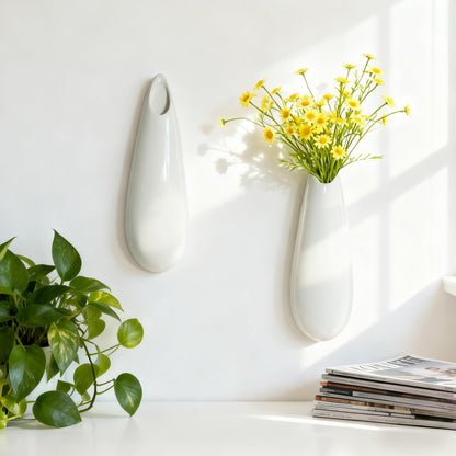 2 Pack White Ceramic Wall Vases,11.8 Inch Wall Hanging Plant Holder,Cubicle Modern Decor Plant Holder Vase for Indoor Plants, Hanging Propagation Flower Pots for Air Vases