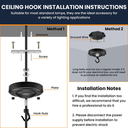 6 Feet Industrial Black Light Fixture Chain Kit with Ceiling Hook, Metal Lamp Pendant Chandelier Hanging Chain Extension with Detachable Link, Connection Locks for Lights, Plant/Flower/Fruit Basket