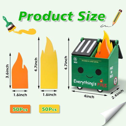 PUNICA Dumpster Fire Pencil Holder with 100 Pcs Flame Note Cards, Funny Office Desk Accessories Decor, Great Gifts for Coworkers Teacher - Green (Already Assembled)