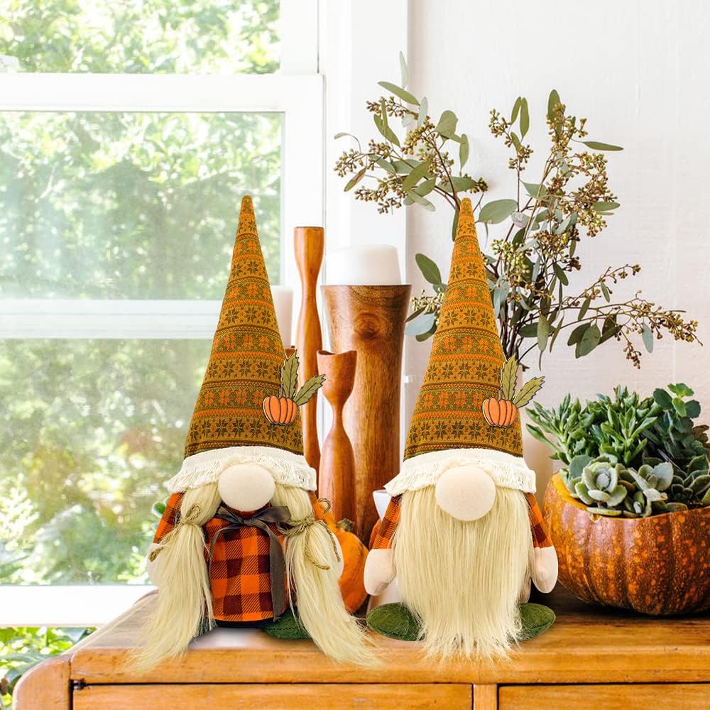 Fall Decorations for Home - Fall Decor - Cute Thanksgiving Gnomes Plush Doll for Office, Indoor, Living Room, Tiered Tray, Harvest Table Supplies - Autumn Birthday Gifts Basket Ideas for Women