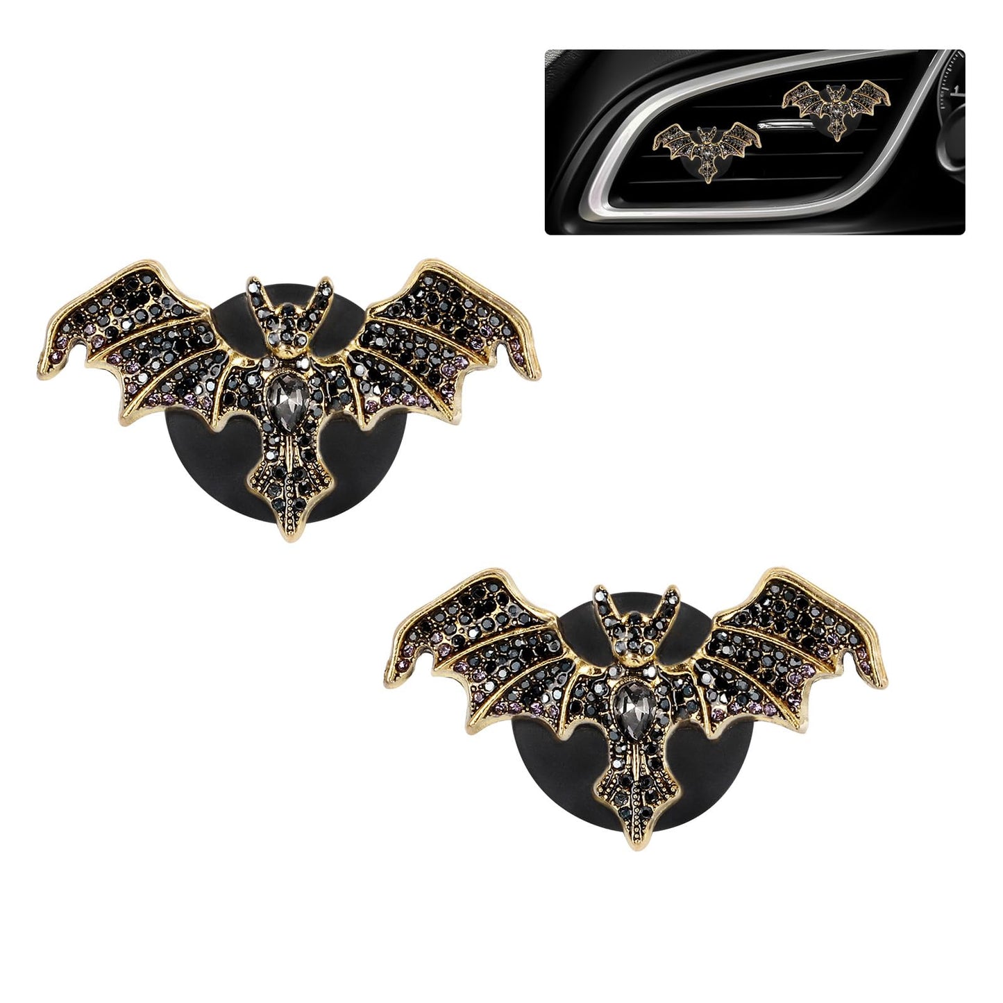 ORIESSE Gothic Car Decor,Bling Bat Car Air Freshener Vent Clip,Dark Style Rhinestone Vehicle Interior Dashboard Decoration for Teens,Refillable Clip on Diffuser