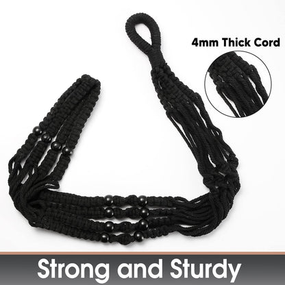 Shineloha 43 Inches Macrame Planter Hanger Large for 12 inch Pot + Swag Hook (Extra Long & Big) | Large Hanging Planter for Indoor Plants | No Tassel, Cotton Rope, NO Pot/Plant Included (Black)(XL)
