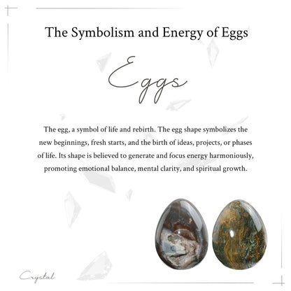 mookaitedecor Natural Ocean Japser Crystal Egg Decor, Polished Geode Stone Egg with Acrylic Stand for Easter Home Tabletop Display, 48-70 mm High, 100-200g