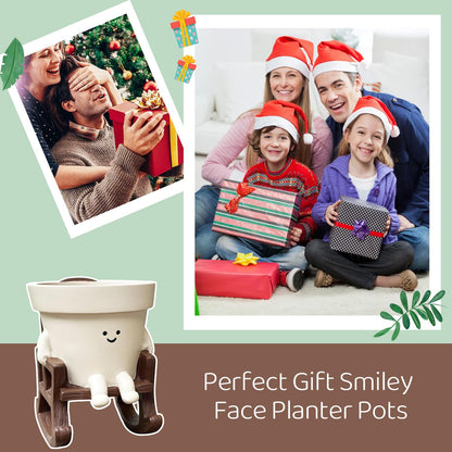 Jxcnkiy Smily Face Planter Pot, Cute Rocking Chair Plants Pots, Funny Face Planter Pots Head, Indoor and Outdoor Succulent Pot with Drainage Hole, Gifts for Mother, Women, Appreciation, Christmas