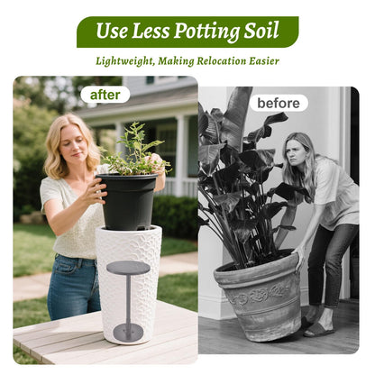 Decivems Universal Planter Insert, 2-Piece Adjustable Pot Riser for Inside Pots, 17.5"-31.5" Tall Plant Stand for Large Planter, Pot Filler for Indoor/Outdoor Plants, Fits 6/8/10 Inch Base (Square/Round)