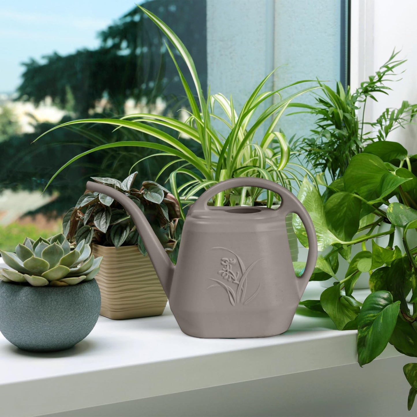 ZXJ Plant Watering Can - for Indoor and Outdoor Home Garden Plants - with Long Spout - Coffee Color - 1/2 Gallon