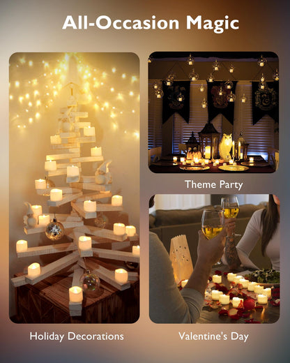 Homemory 24Pcs Flickering Flameless Candle Battery Operated, 200+Hours Fake Electric LED Tea Lights for Votive, Centerpiece Table Decorations, Wedding, Aniversary, Halloween, Christmas